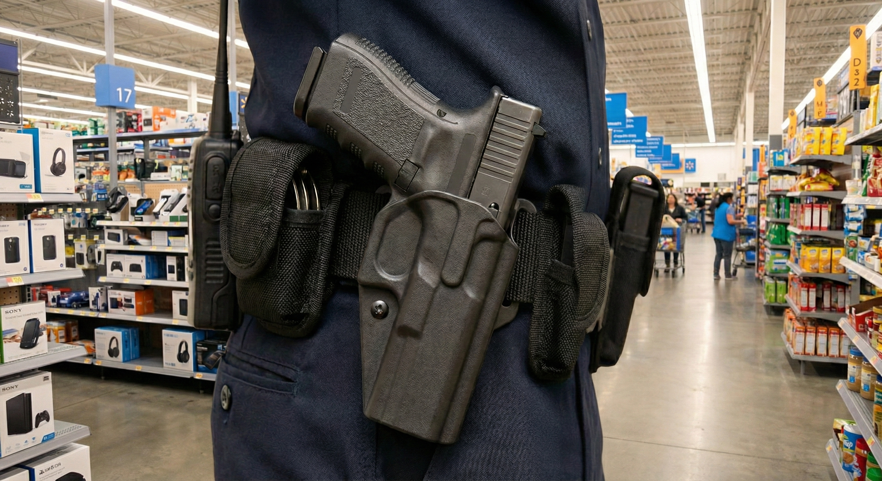 Retail security officer monitoring a store environment